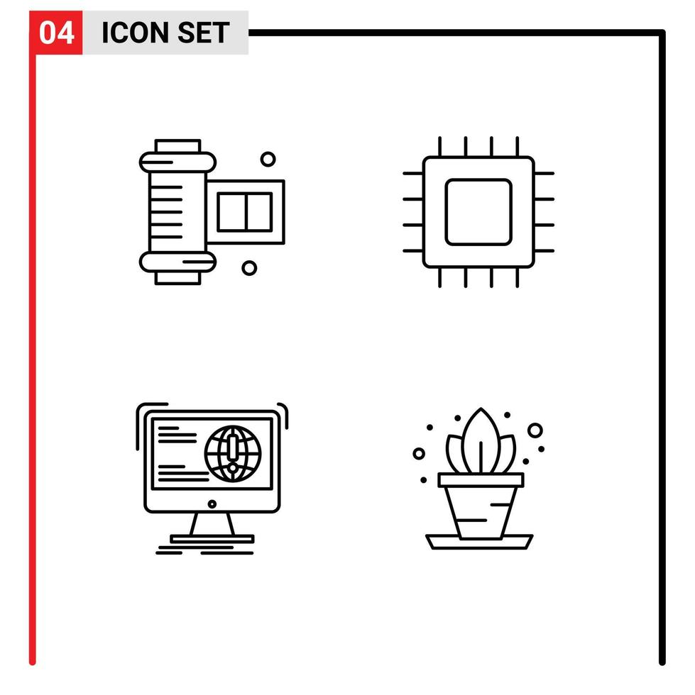 4 iconos creativos signos y símbolos modernos de elementos de diseño vectorial editables del sitio web del dispositivo de chip de contenido del rollo de cámara antiguo vector