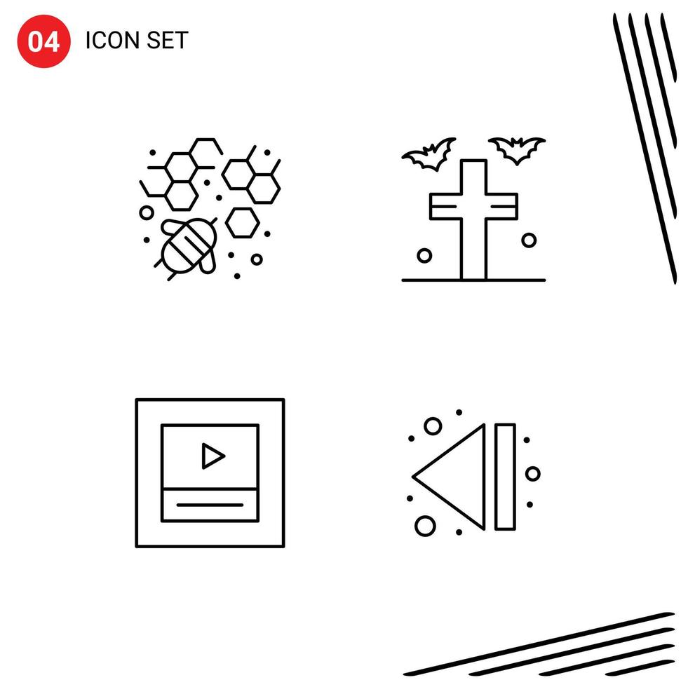 4 Universal Line Signs Symbols of bee wireframe bats yard end Editable Vector Design Elements