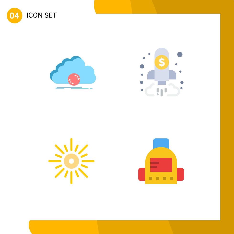 Group of 4 Modern Flat Icons Set for cloud goal data business light Editable Vector Design Elements