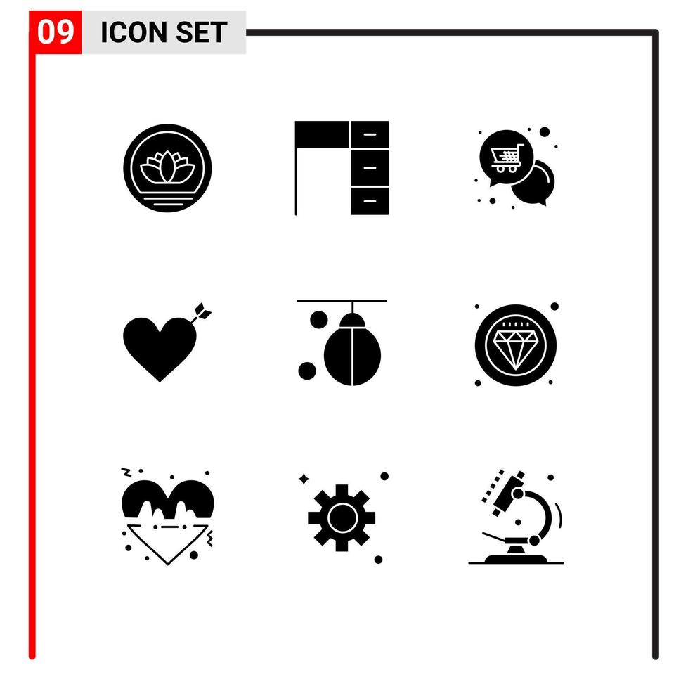 Set of 9 Modern UI Icons Symbols Signs for bag heart work arrow shop Editable Vector Design Elements