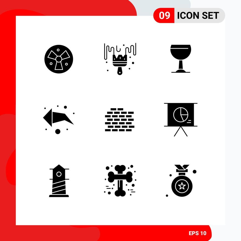 Modern Set of 9 Solid Glyphs Pictograph of business brick glass wall left Editable Vector Design Elements