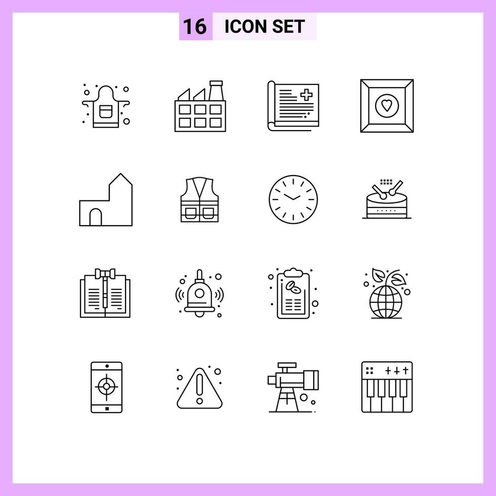 Set of 16 Commercial Outlines pack for fortress castle building patient castle favorite Editable Vector Design Elements