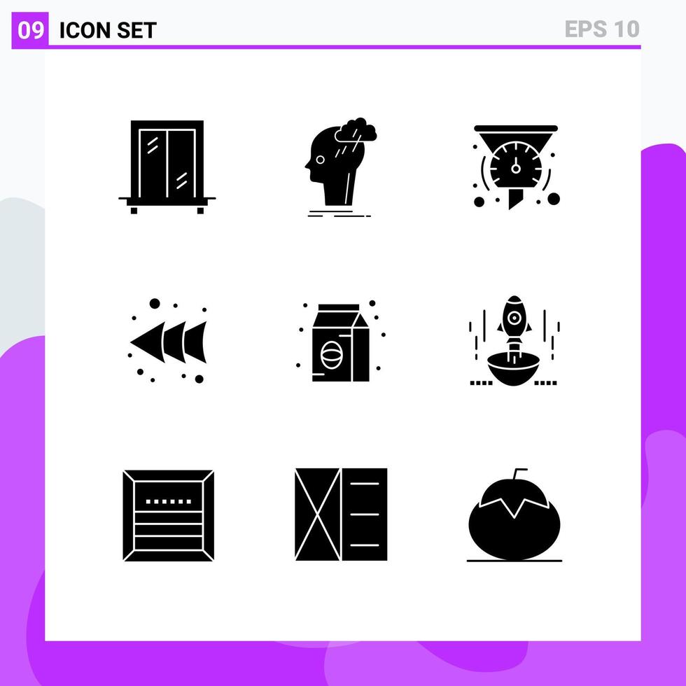 Set of 9 Vector Solid Glyphs on Grid for food bean filters rewind arrow Editable Vector Design Elements