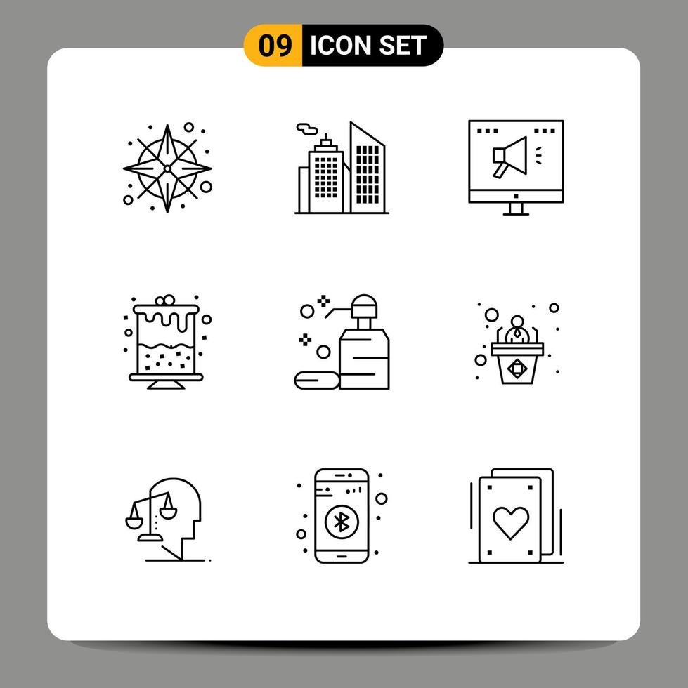 Pack of 9 creative Outlines of soap clean advertising care candle Editable Vector Design Elements