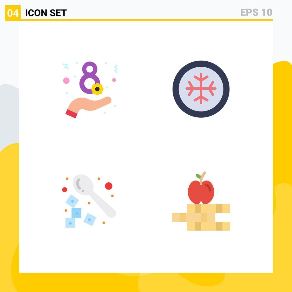 Mobile Interface Flat Icon Set of 4 Pictograms of day spoon cold barista books Editable Vector Design Elements
