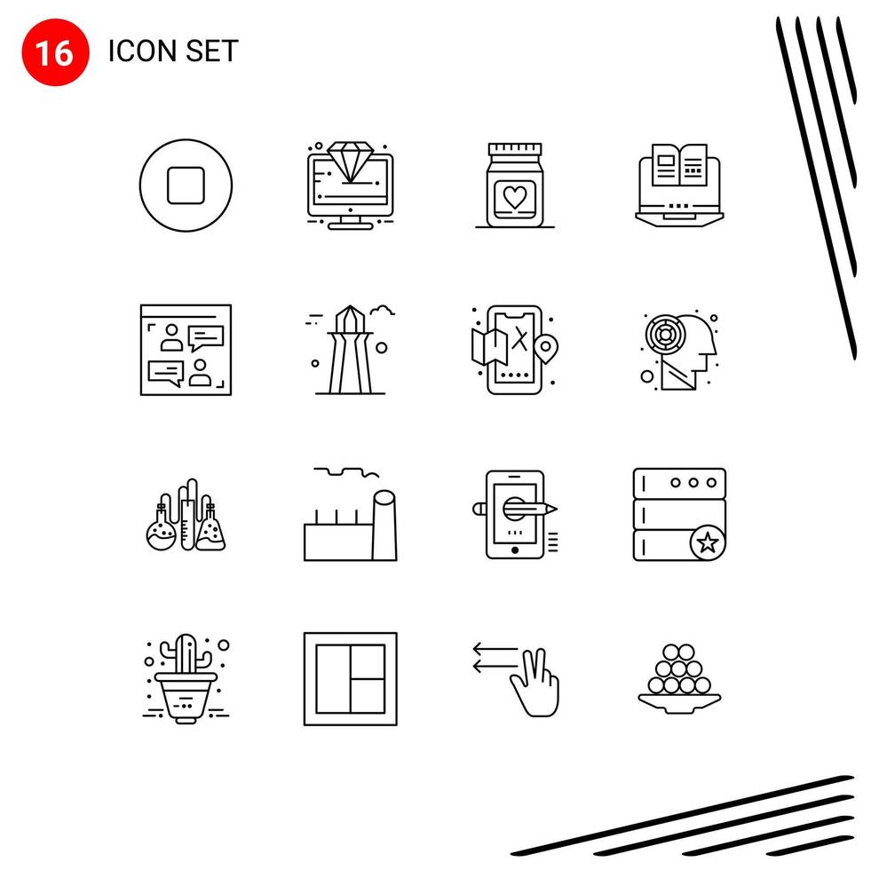 User Interface Pack of 16 Basic Outlines of user web love hardware computer Editable Vector Design Elements
