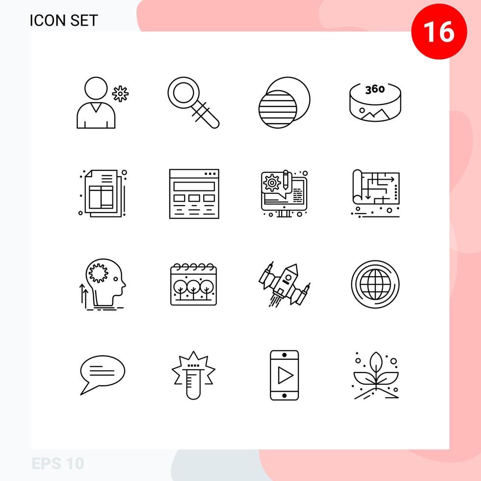 16 signos de contorno universal símbolos de diseño gráfico espacio de diseño factura factura elementos de diseño vectorial editables vector