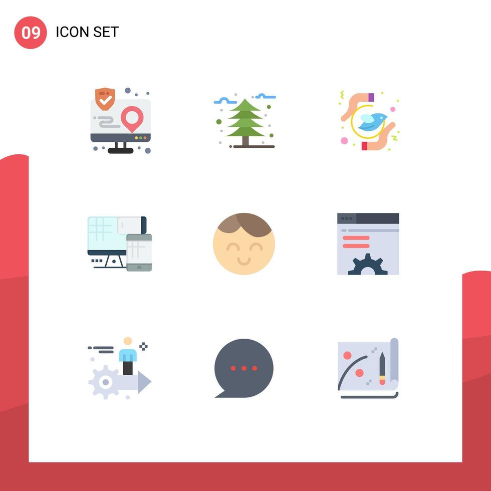 9 Universal Flat Colors Set for Web and Mobile Applications education monitor cold computer peace Editable Vector Design Elements