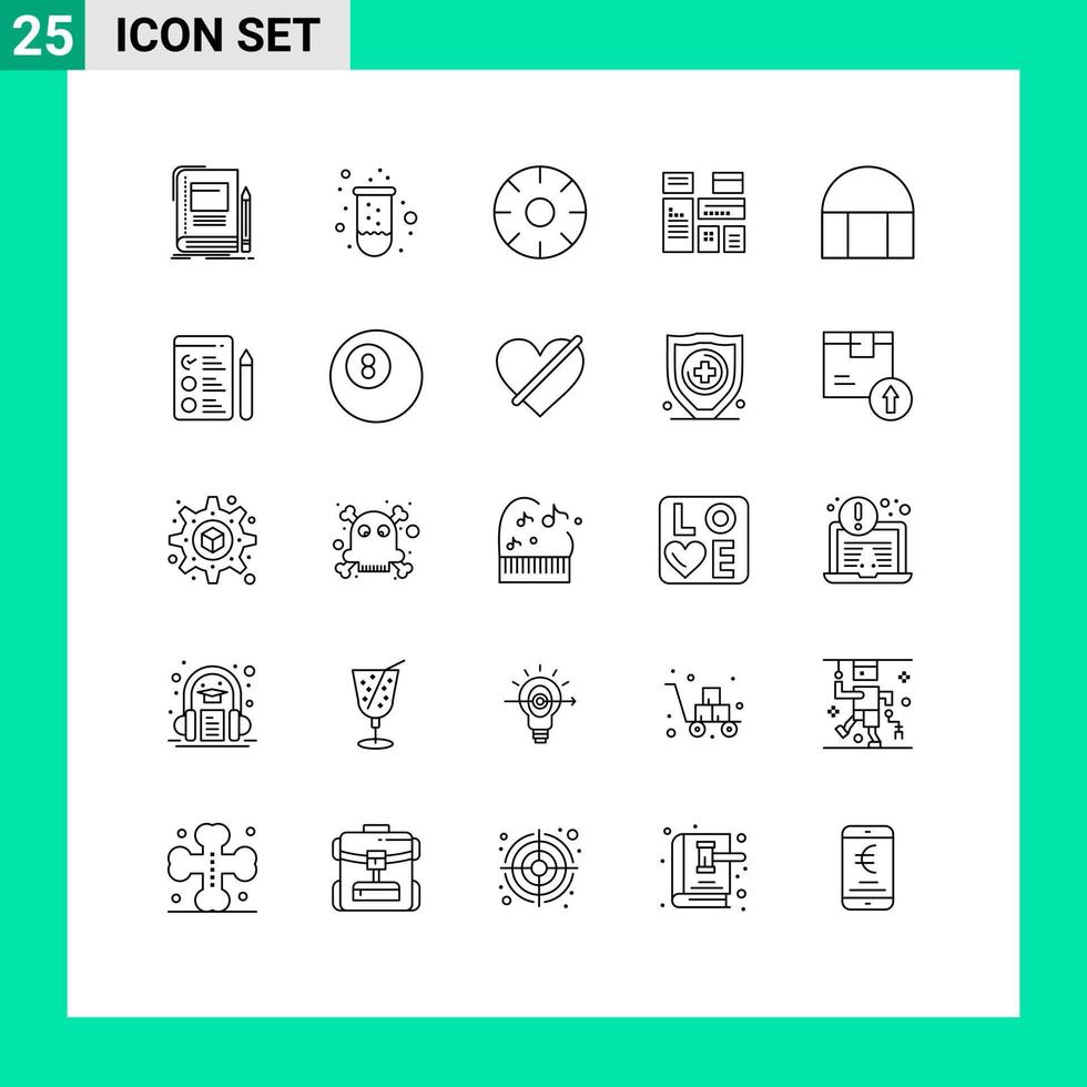 Group of 25 Modern Lines Set for marketing advertising tube native fruits Editable Vector Design Elements