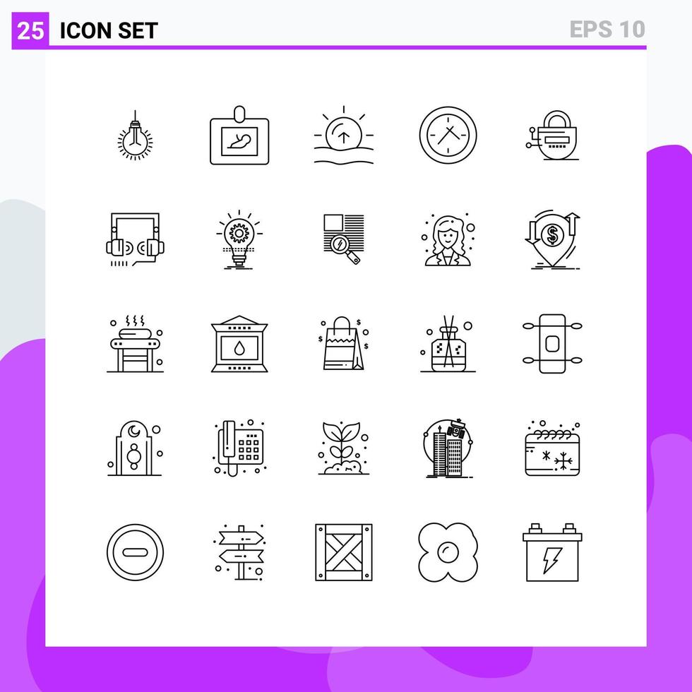25 Thematic Vector Lines and Editable Symbols of locked clock ultrasound time weather Editable Vector Design Elements