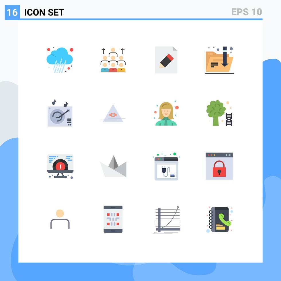 Mobile Interface Flat Color Set of 16 Pictograms of internet download management pencil document Editable Pack of Creative Vector Design Elements