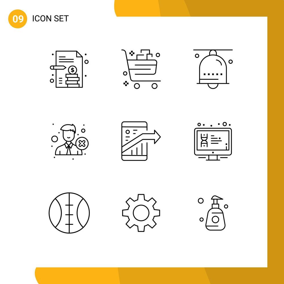 Modern Set of 9 Outlines and symbols such as reject office alarm employee ring Editable Vector Design Elements