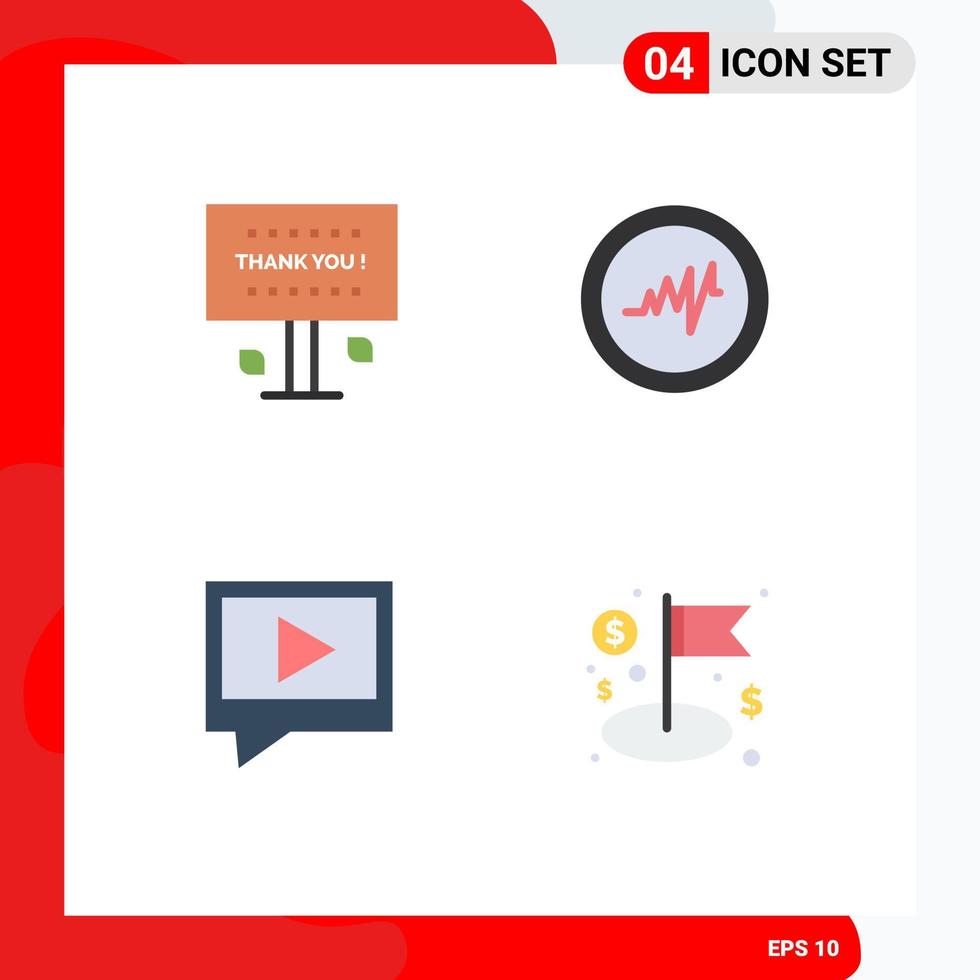 Group of 4 Modern Flat Icons Set for greeting mail thank you pulse flag Editable Vector Design Elements