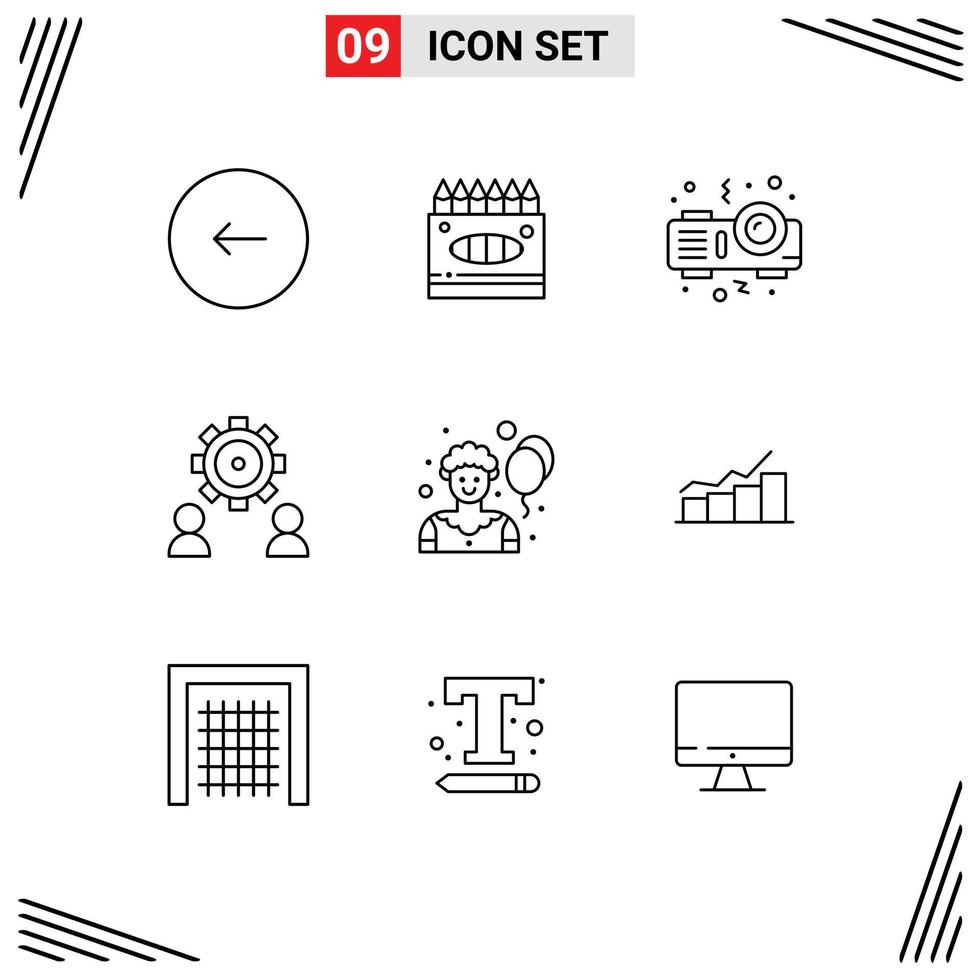 Group of 9 Modern Outlines Set for circus setting paint preference configure Editable Vector Design Elements