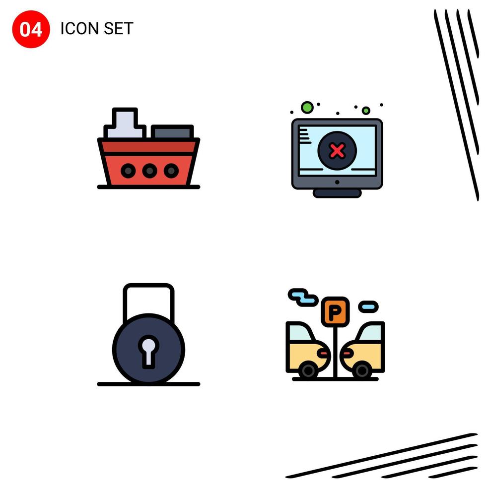 Group of 4 Filledline Flat Colors Signs and Symbols for boat lock pad vehicles error security Editable Vector Design Elements