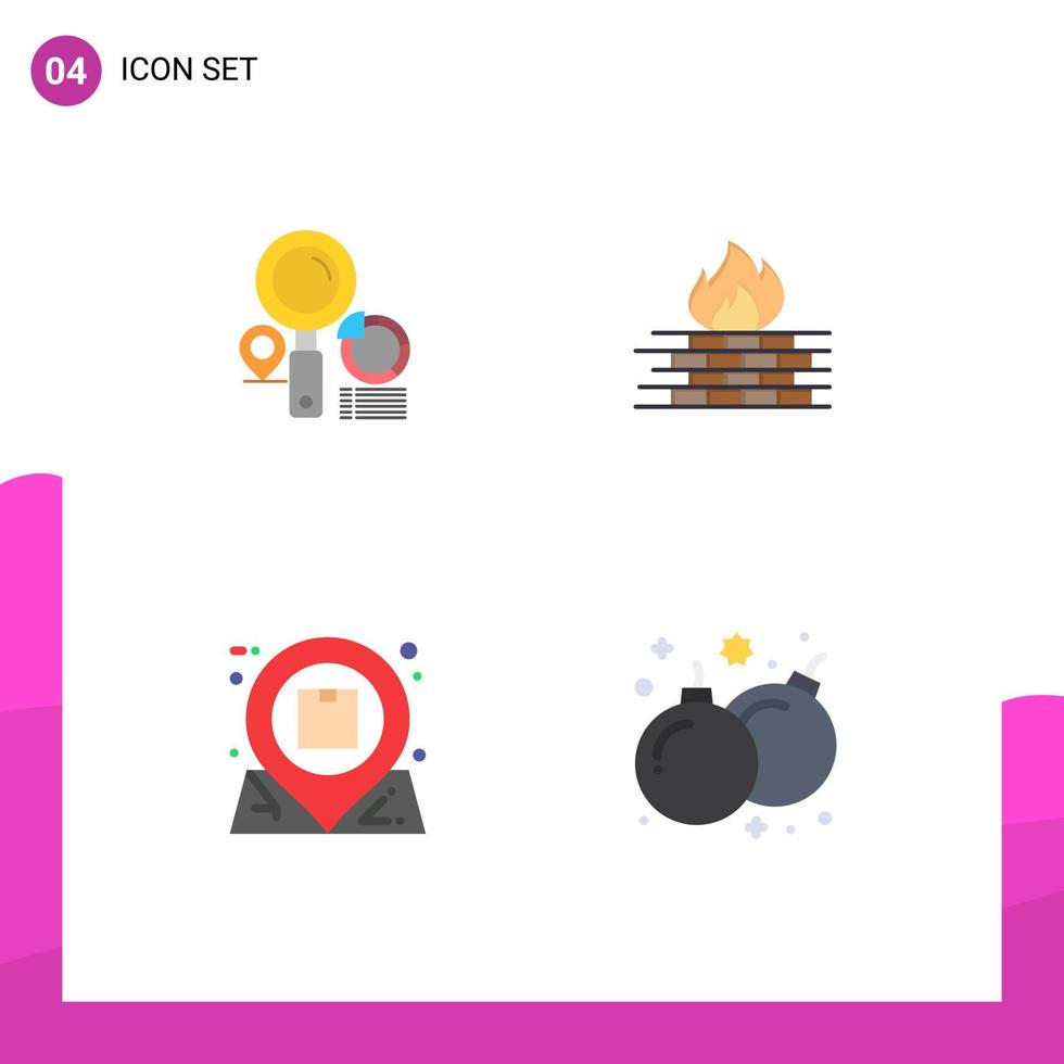 Flat Icon Pack of 4 Universal Symbols of search location graph firewall essential Editable Vector Design Elements