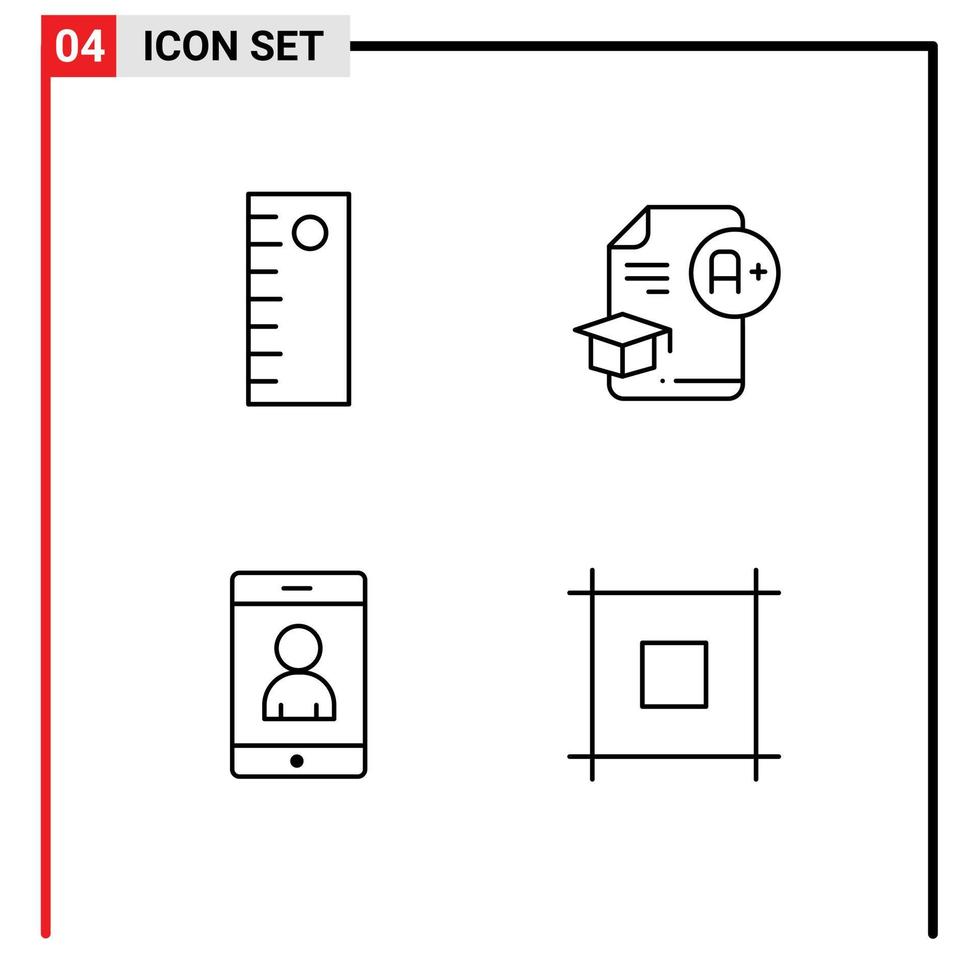 Editable Vector Line Pack of 4 Simple Filledline Flat Colors of ruler user cap a page Editable Vector Design Elements