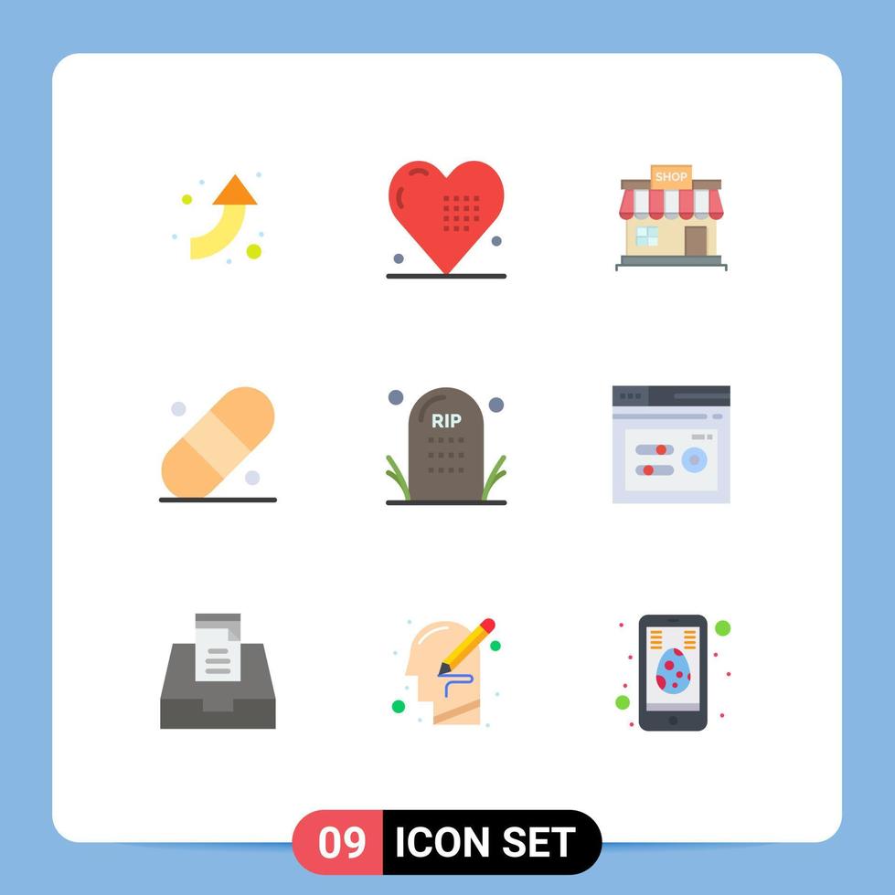 grupo de 9 signos y símbolos de colores planos para elementos de diseño vectorial editables del mercado de parches de la tienda de yeso de la muerte vector