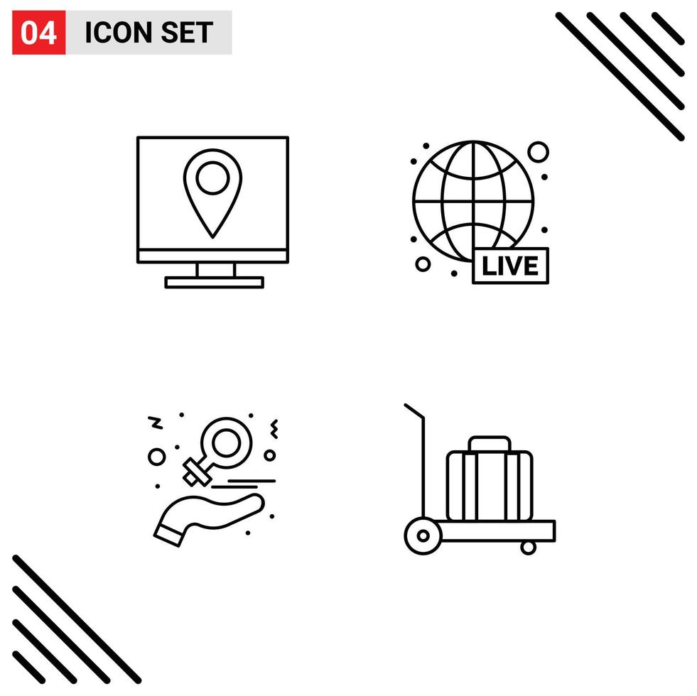 Editable Vector Line Pack of 4 Simple Filledline Flat Colors of address charity information live hand Editable Vector Design Elements