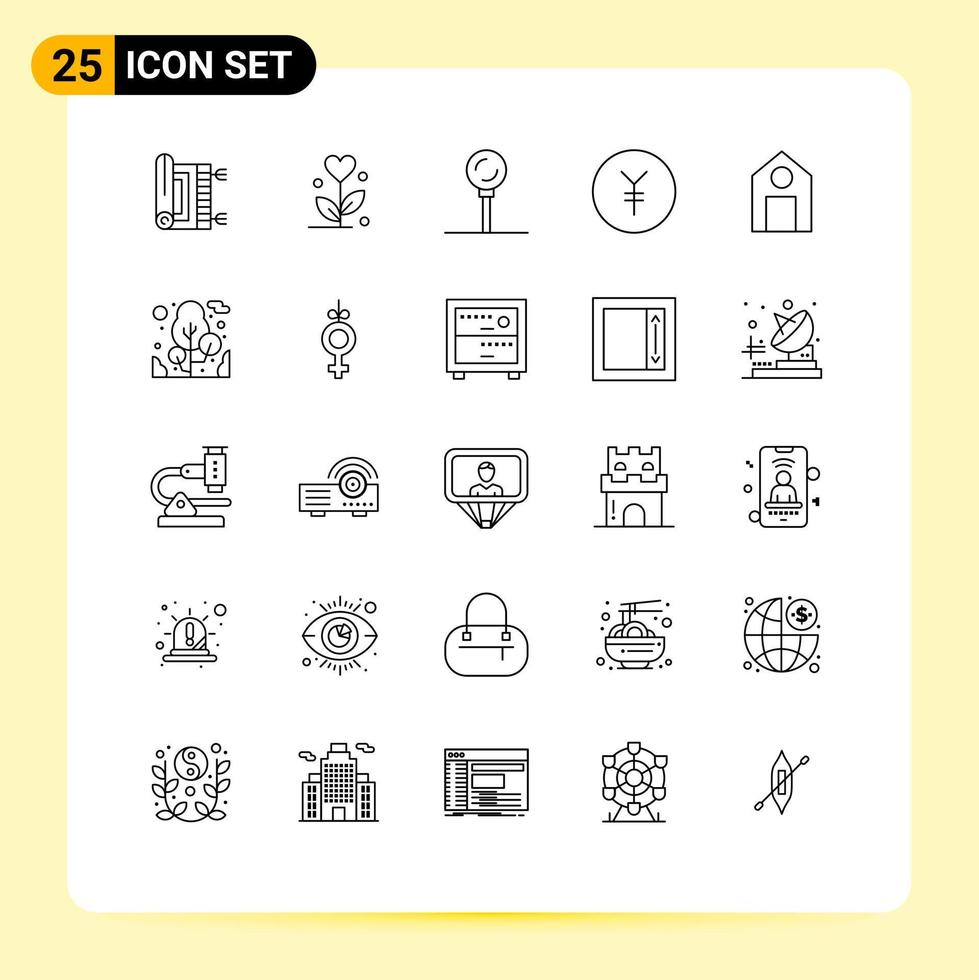 Line Pack of 25 Universal Symbols of learn yen heart finance lollipop Editable Vector Design Elements