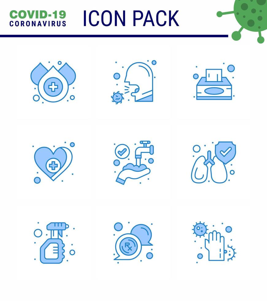 9 Blue Coronavirus Covid19 Icon pack such as protect medical sneeze virus love tissue box viral coronavirus 2019nov disease Vector Design Elements