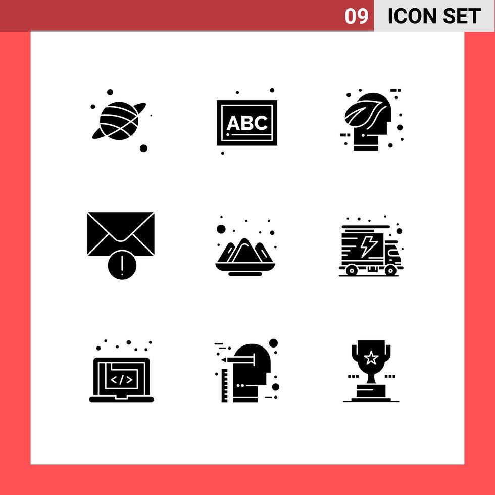 Group of 9 Modern Solid Glyphs Set for india color ecology message alert Editable Vector Design Elements