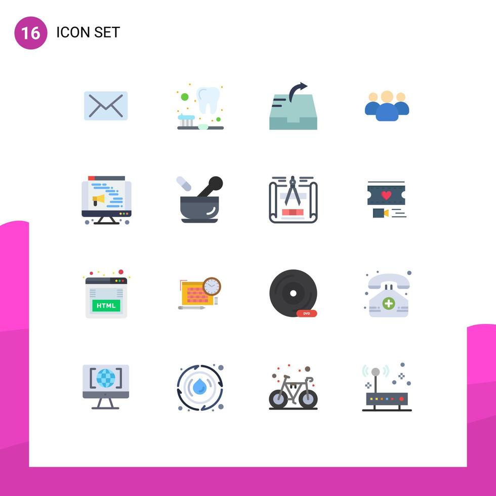 User Interface Pack of 16 Basic Flat Colors of medical web send speaker team Editable Pack of Creative Vector Design Elements
