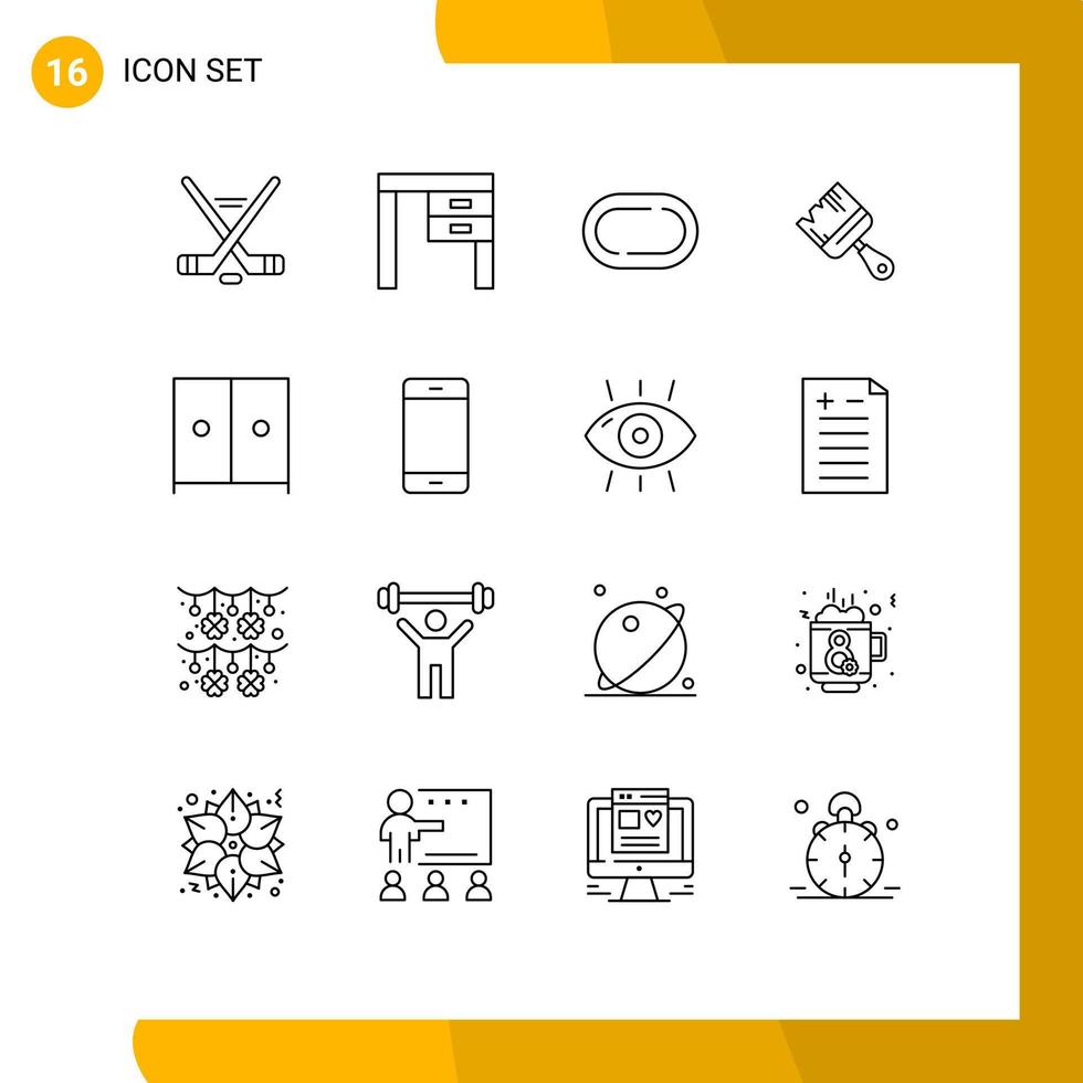 paquete de iconos de vector de stock de 16 signos y símbolos de línea para elementos de diseño de vector editables de cepillo de construcción de oficina de pintura interior