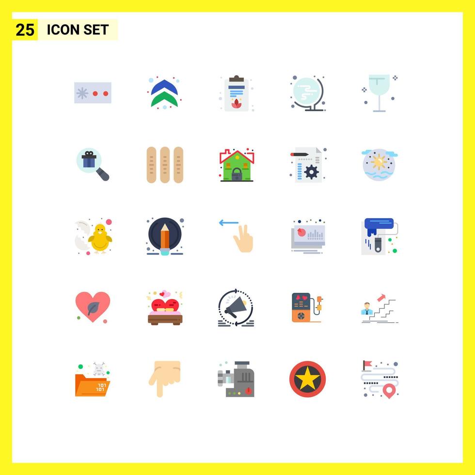 25 User Interface Flat Color Pack of modern Signs and Symbols of research glass lotus food office Editable Vector Design Elements