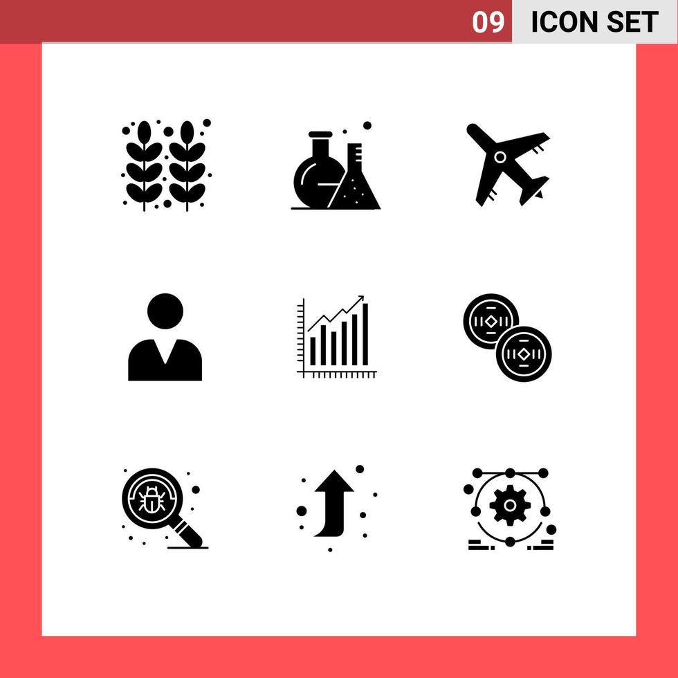 9 Thematic Vector Solid Glyphs and Editable Symbols of business graph science user administrator Editable Vector Design Elements