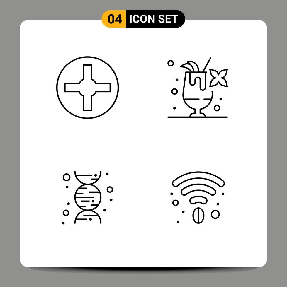 4 Creative Icons Modern Signs and Symbols of cross cafe cocktail chemistry wifi Editable Vector Design Elements