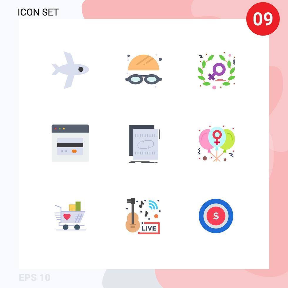 Set of 9 Vector Flat Colors on Grid for balloon mix atm loop audio Editable Vector Design Elements