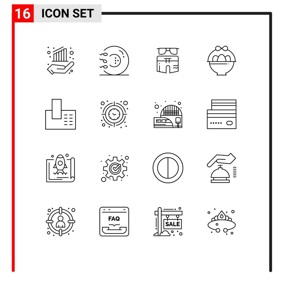 16 Thematic Vector Outlines and Editable Symbols of appliances egg medicine basket beach Editable Vector Design Elements