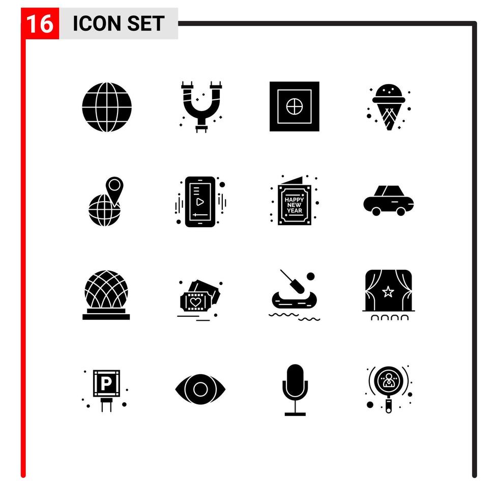 16 Universal Solid Glyph Signs Symbols of world location finance global ice cream Editable Vector Design Elements