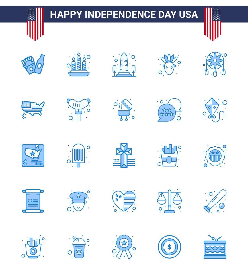 Set of 25 Vector Blues on 4th July USA Independence Day such as western decoration sight adornment native american Editable USA Day Vector Design Elements