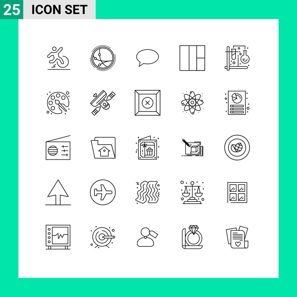 25 User Interface Line Pack of modern Signs and Symbols of test wireframe internet grid massege Editable Vector Design Elements