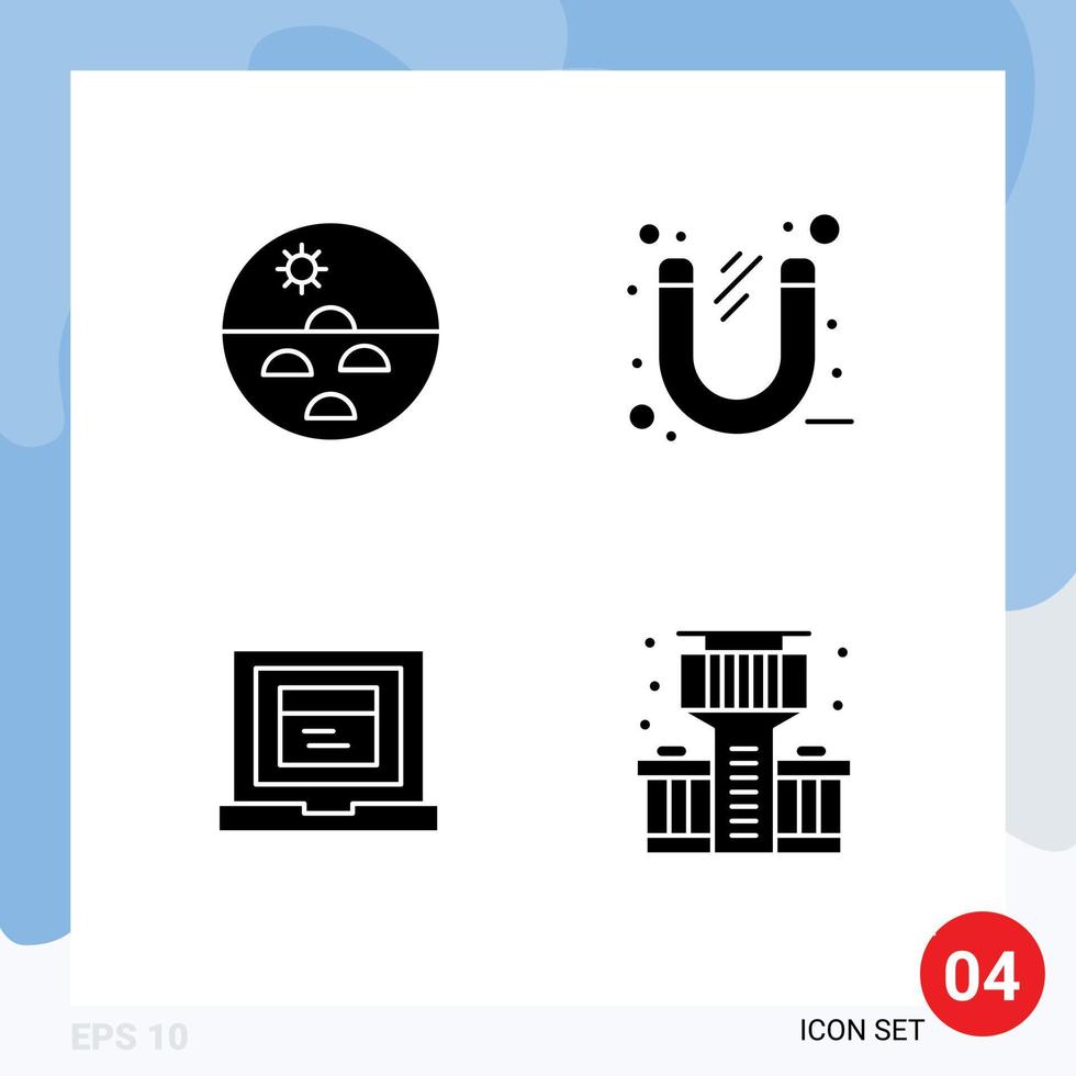 Universal Icon Symbols Group of 4 Modern Solid Glyphs of dermatology tool skin care magnet laptop Editable Vector Design Elements