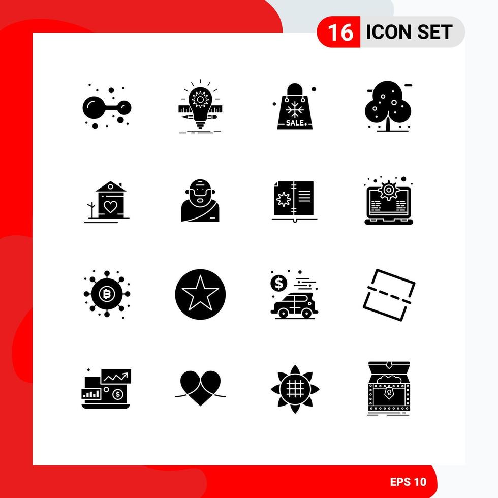 Pack of 16 creative Solid Glyphs of tree palm scale beach seasons Editable Vector Design Elements