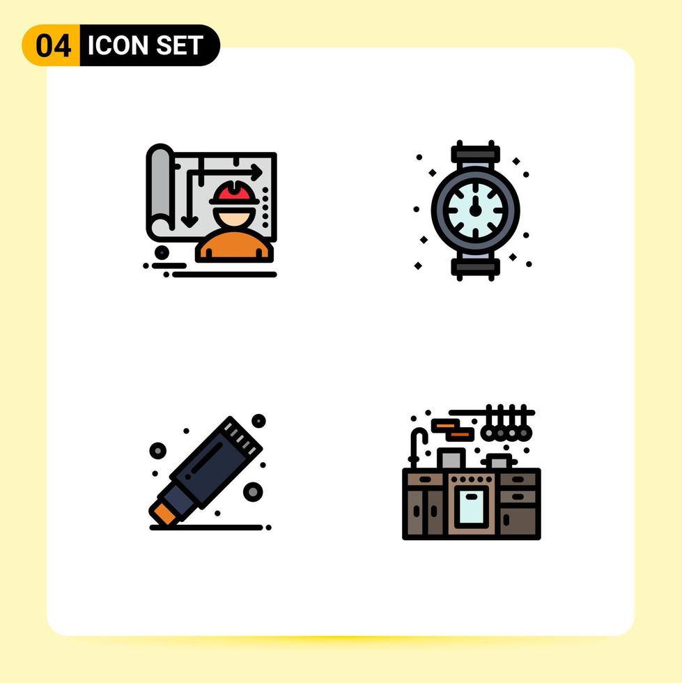 User Interface Pack of 4 Basic Filledline Flat Colors of architecture remover engineer plumber stationary Editable Vector Design Elements