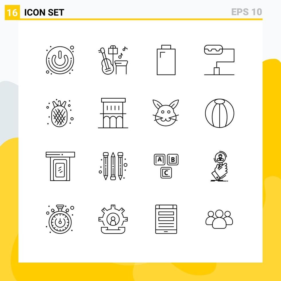 Universal Icon Symbols Group of 16 Modern Outlines of estate summer battery organic food amanas Editable Vector Design Elements