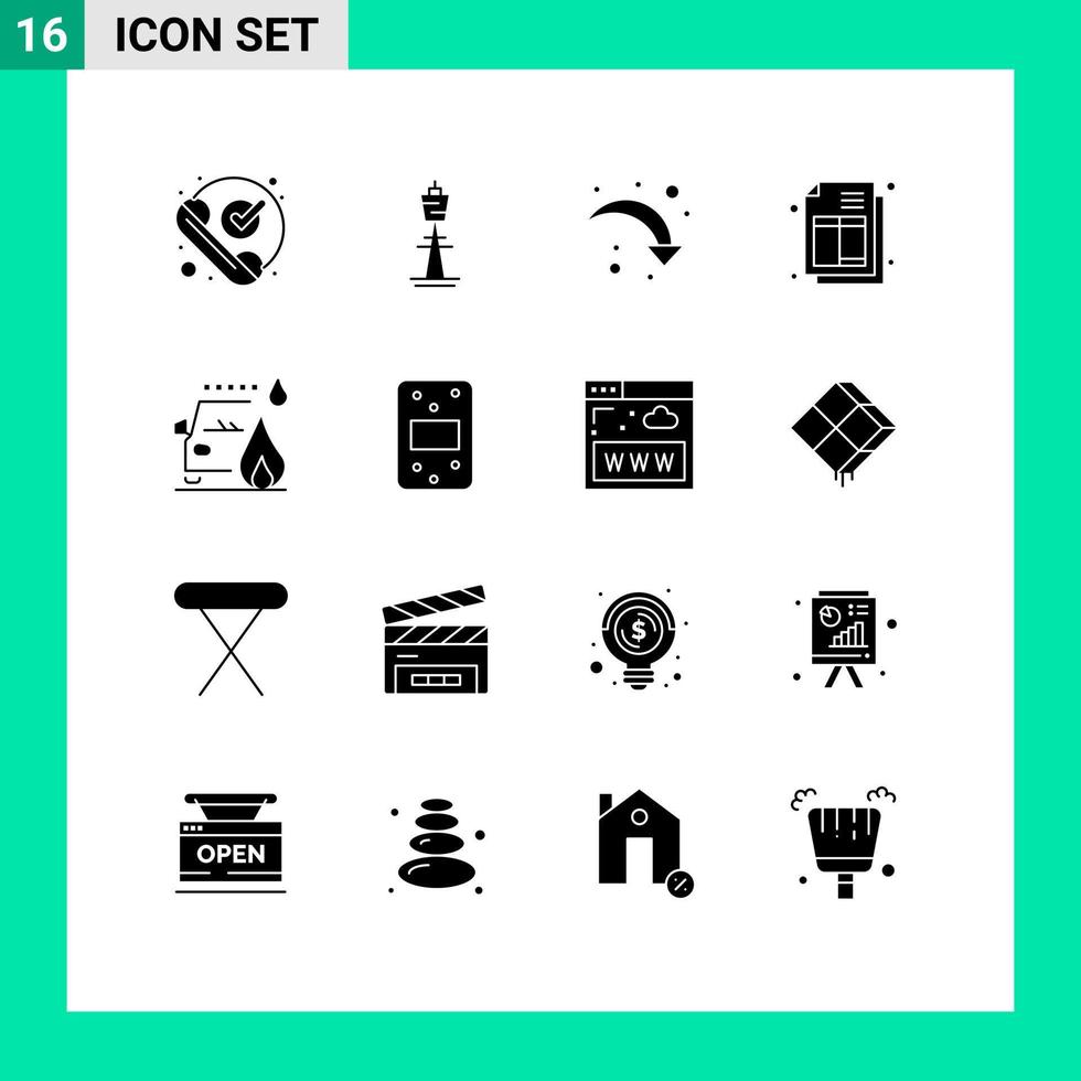 Group of 16 Solid Glyphs Signs and Symbols for invoice bill sydney down reload Editable Vector Design Elements