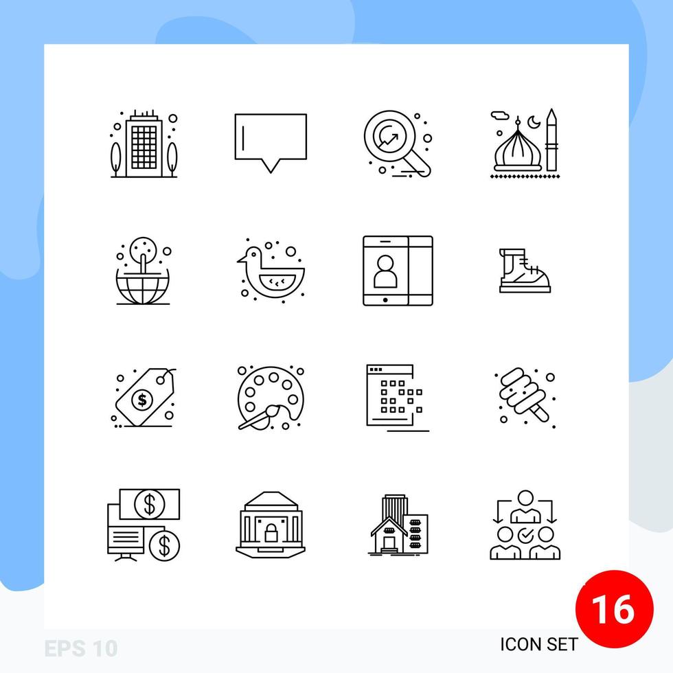 conjunto moderno de 16 contornos y símbolos como elementos de diseño de vectores editables de globo islam dinero luna musulmana