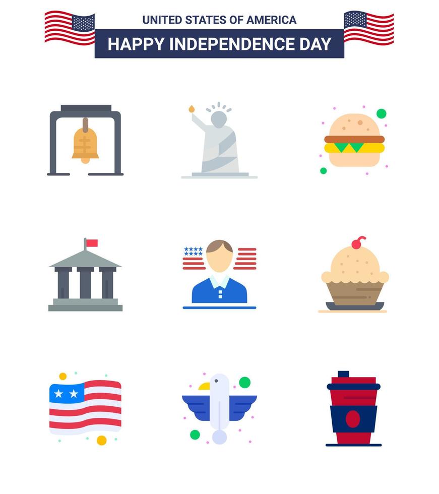 9 Flat Signs for USA Independence Day american usa usa american bank Editable USA Day Vector Design Elements