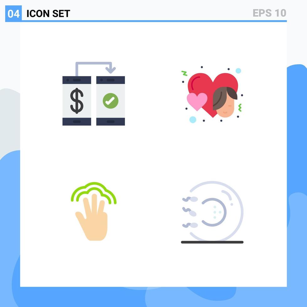Set of 4 Modern UI Icons Symbols Signs for banking fingers payment women hand Editable Vector Design Elements