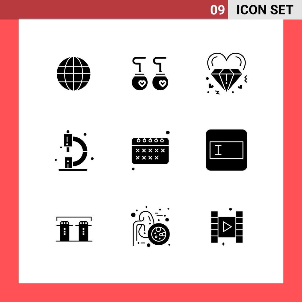 User Interface Pack of 9 Basic Solid Glyphs of microscope education diamond chemistry wedding Editable Vector Design Elements