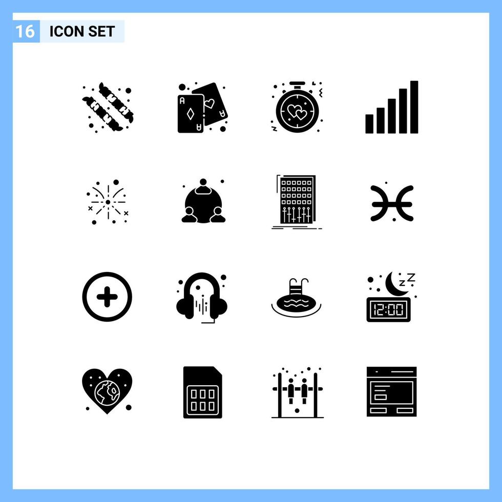 16 Solid Glyph concept for Websites Mobile and Apps easter fire work heart signal connection Editable Vector Design Elements