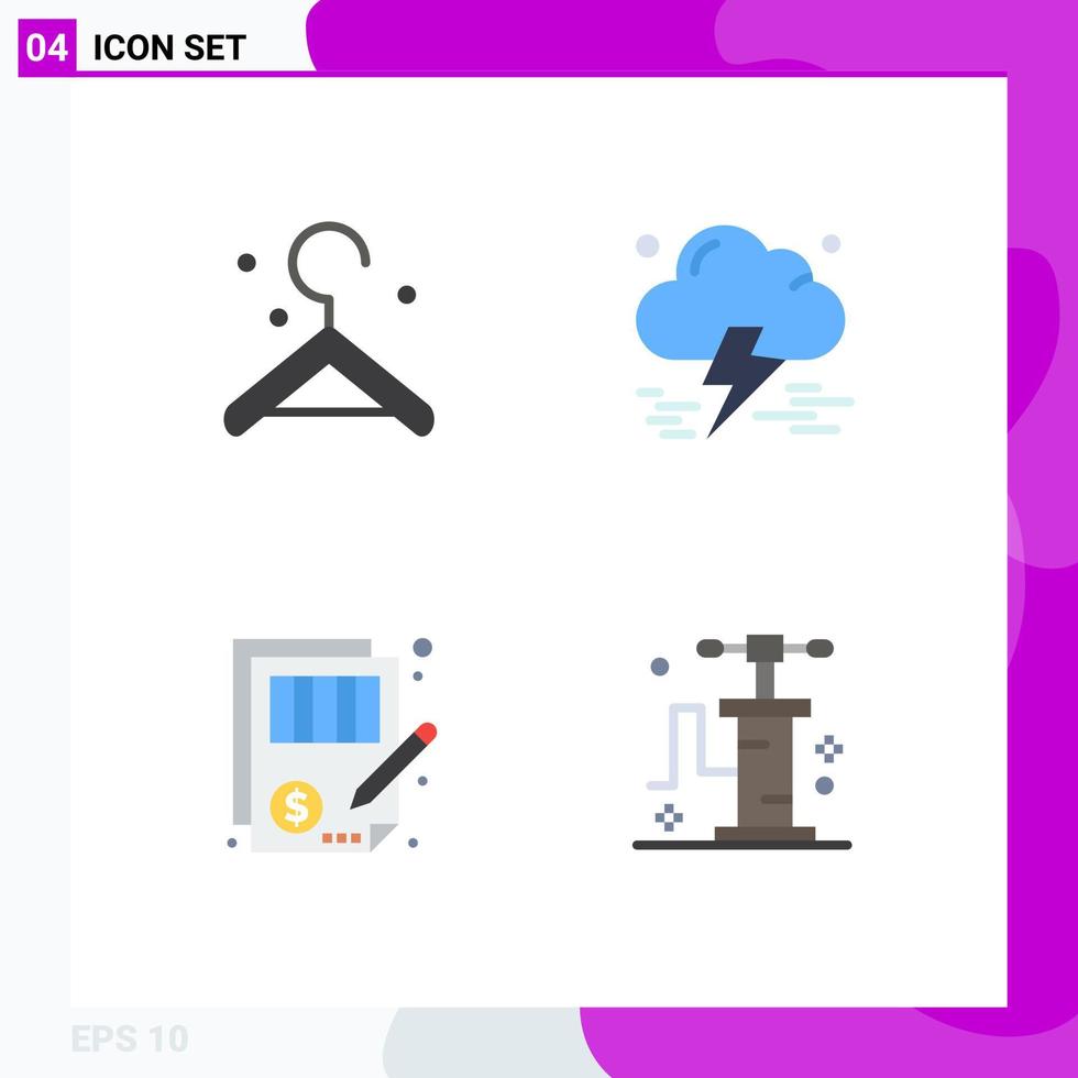 paquete de 4 signos y símbolos de iconos planos modernos para medios de impresión web, como ropa, justicia, seguro, bomba de precisión, elementos de diseño de vectores editables