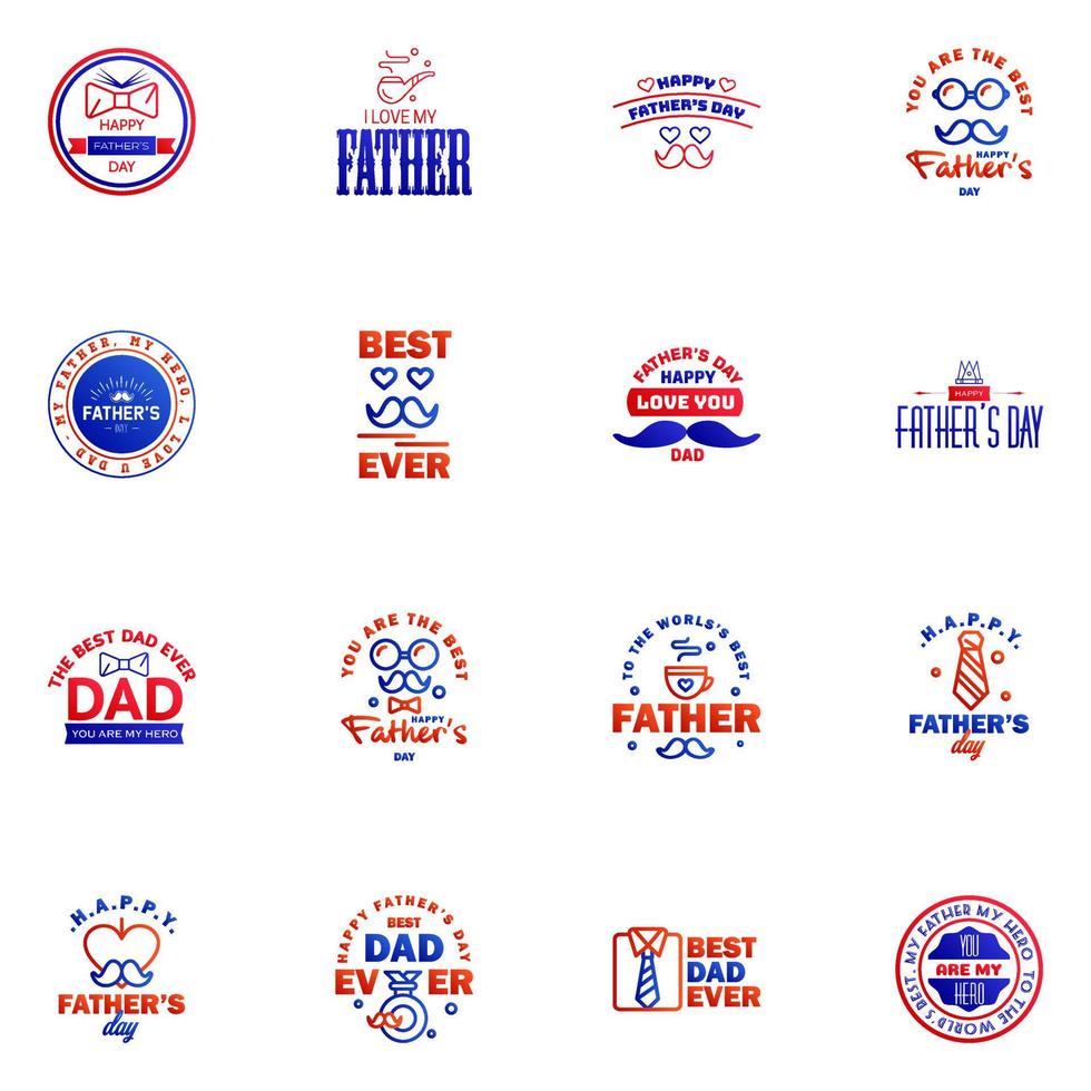 Set of fathers day 16 Blue and red design elements Editable Vector Design Elements