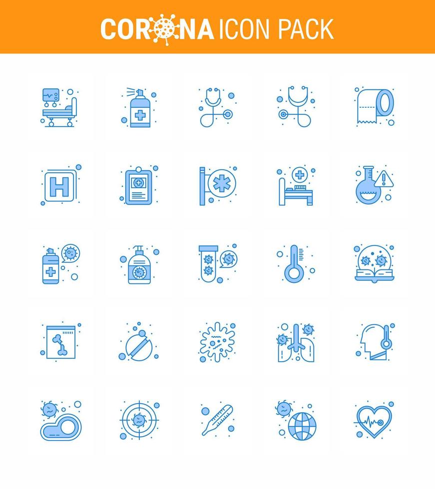 25 Blue Coronavirus Covid19 Icon pack such as sign hospital diagnosis safety paper viral coronavirus 2019nov disease Vector Design Elements