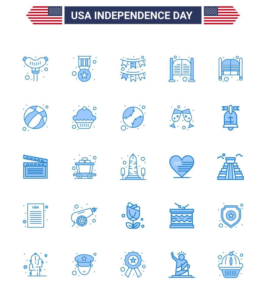 feliz día de la independencia 4 de julio conjunto de 25 pictogramas americanos de blues de los empavesados del día americano barra de salón elementos de diseño vectorial del día de estados unidos editables vector